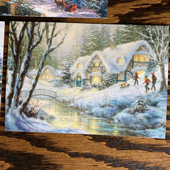 Lot of 5 Nicky Boehme Art Winter Town Cottage Unused Christmas Cards Envelopes - Picture 6 of 16